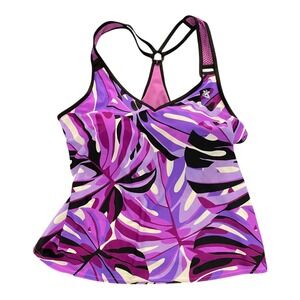 ZeroXposur Swim Tank‎ Top Purple Floral Padded Shelf Bra XXL